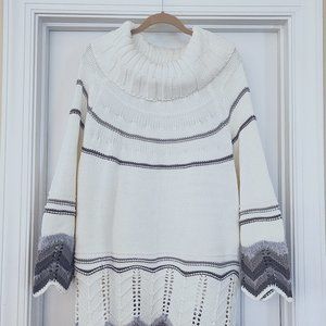 Roaman's Chevron Border Sweater - Women's Plus Size 22/24 Winter White Stripe